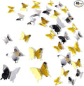 BBTO 48 Pieces Butterfly Wall Decor DIY Mirror 3D Butterfly Stickers Removable Decals for Home Bedroom School Bathroom Living Room Decor(Gold,Silver)