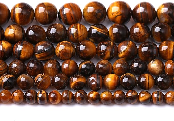 8MM 45PCS Natural Stone Yellow Tiger Eye Stone with Iron Mine Beads for Jewelry Making DIY Bracelet