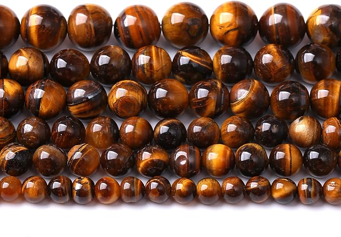 120PCS 6MM Natural Stone Yellow Tiger Eye Stone with Iron Mine Beads for Jewelry Making DIY Bracelet