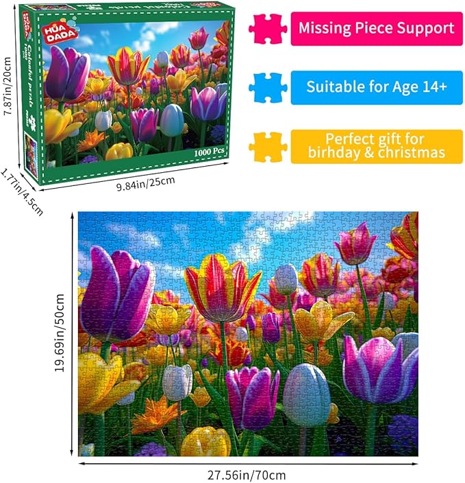 HUADADA Jigsaw Puzzles for Adults 1000 Piece Jigsaw Puzzles for Adults Challenging Game Puzzles with Letters on Back（Flower）