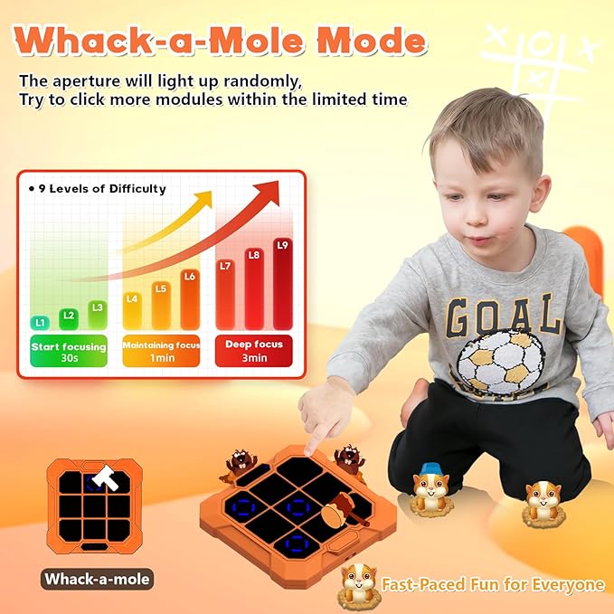 Tic Tac Toe Game, Upgraded 6 in 1 Electronic Tic Tac Toe Bolt Game Rechargeable with Mute Function, Handheld Puzzle Board Game Toys for Educational, Portable Travel Games Gifts for Kids and Adults