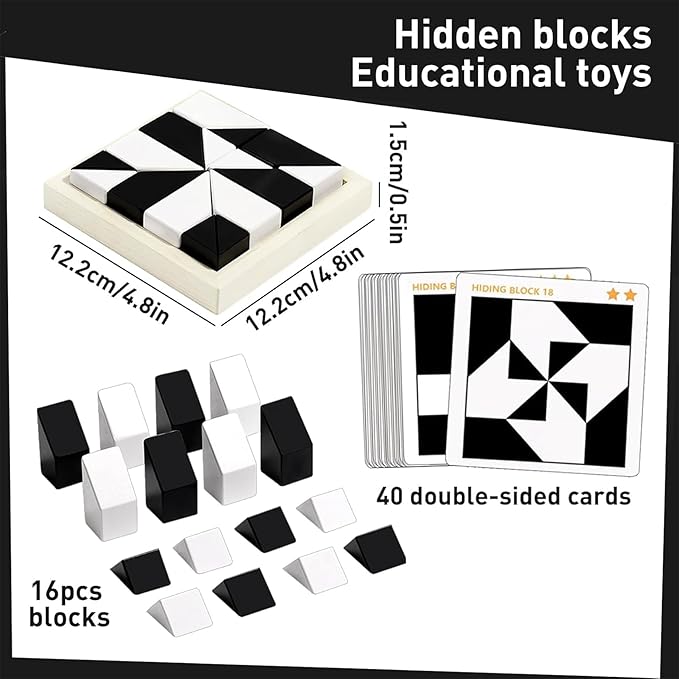 Block Puzzles Hidden Building Blocks for Kids, 3D Puzzle with Storage Tray Educational Assembly Puzzles Brain Teaser Games Game New Year's Gift for Early Education Ages 3+