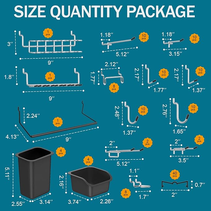 Peg Board Kit, Includes Pegboard and Accessories,with Hooks and Bins,Peg Board Wall Organizer for Office,Ornaments Display,Crafts Organization (129, Black)