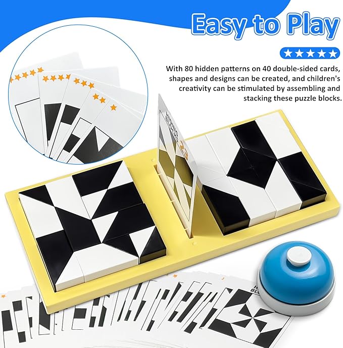 Puzzle Blocks for Kids,Education Puzzle Toy with Storage Tray,Brain Teaser with Challenges Cards 3D Logic & Spatial Thinking Tabletop Toy for Boys Girls