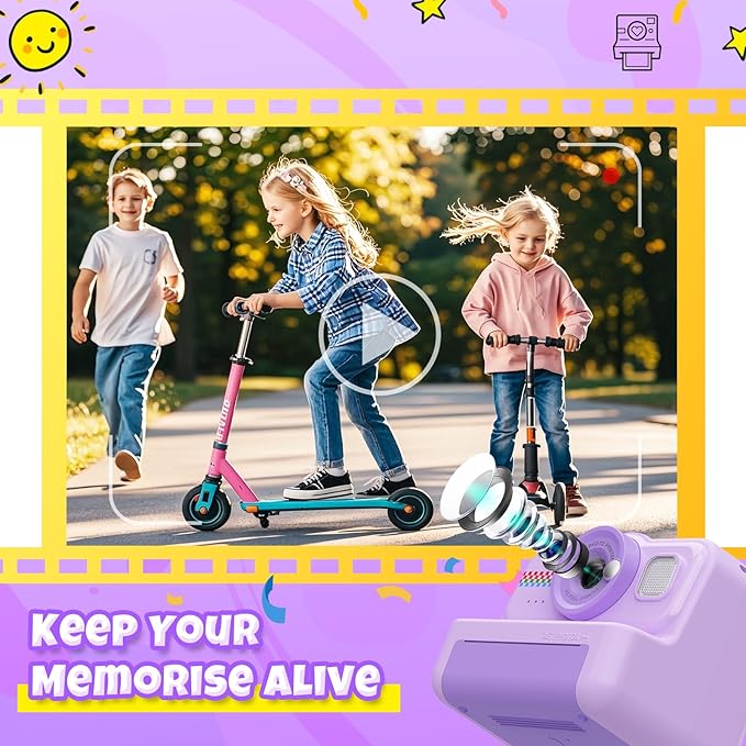 Kids Instant Print Camera, 1080P HD with 3 Rolls Print Paper & 32GB Card, Ideal Kids Toys Gift for Boys & Girls Age 3-14 (Purple)