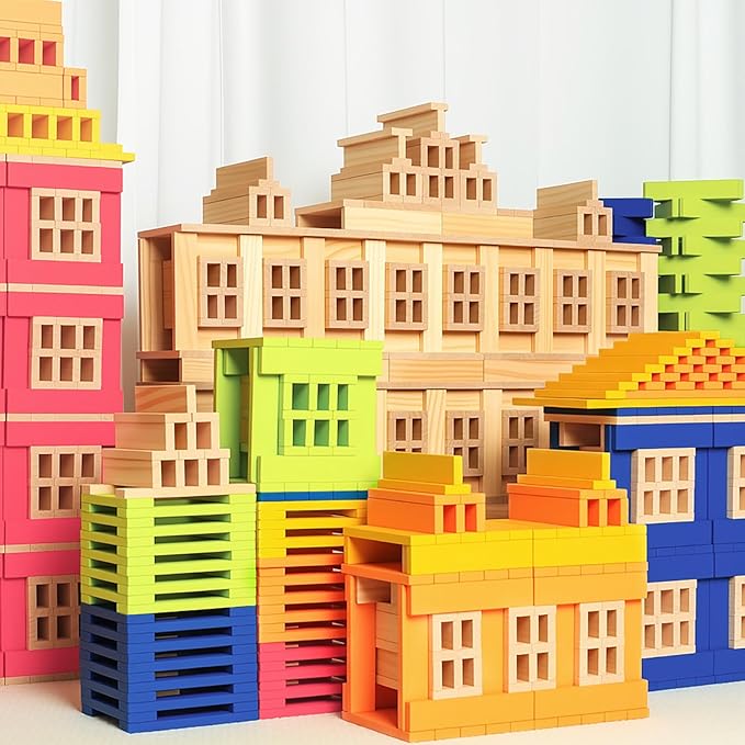 42pcs Large Open Ended Wooden Building Blocks for Kids 19.8 lb, Natural Pine Rectangular Wood Building Toys，Construction Toys for Toddlers, STEM Building Set,Birthday Gift for Ages 3-12 (Medium 9.8")
