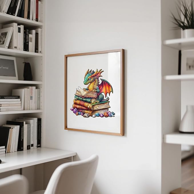 Wooden Puzzles for Adults - Reading Dragon Wood Puzzles Adult - Unique Animal Shape Wooden Jigsaw Puzzles for Adults - Birthday Gifts for Puzzle Lovers, Family (13.3 * 13.3in)