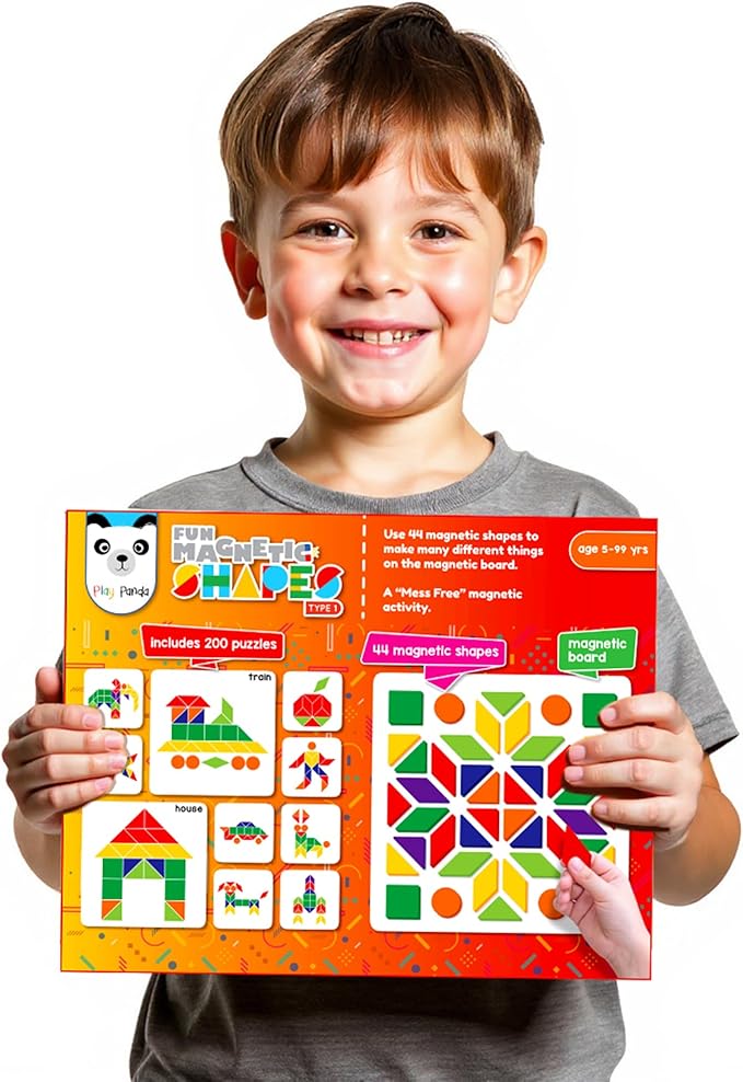 Magnetic Tangram Puzzle Educational Toy| 200 Patterns, 44 Magnet Tangram Pieces with Board, Pattern Book & Display Stand | STEM Learning Toys for Toddlers Ages 4 5 6+ Years|Gifts for Girls & Boys