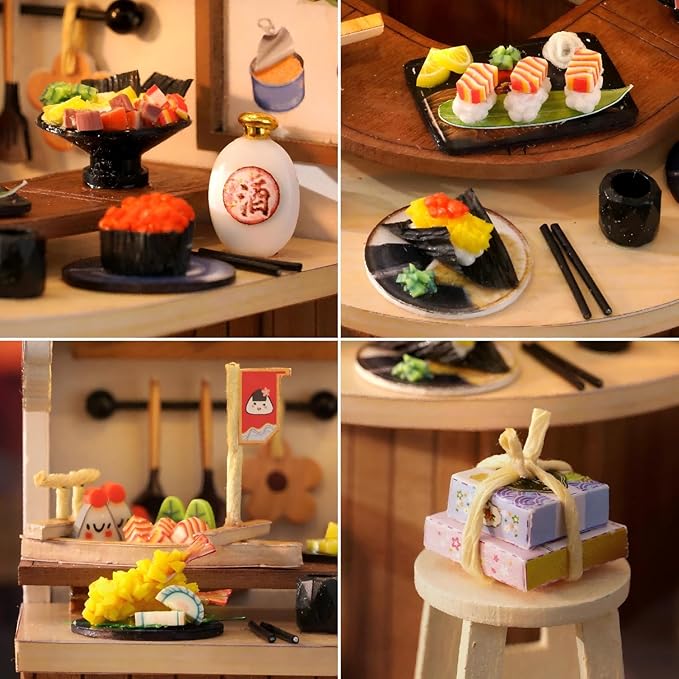 OZJAY DIY Miniature House Kit with Dust Proof Cover, 1:24 Scale Creative Room Mini DIY Wooden Dollhouse Miniature Kit for Adults Teen(Revolving Food House)