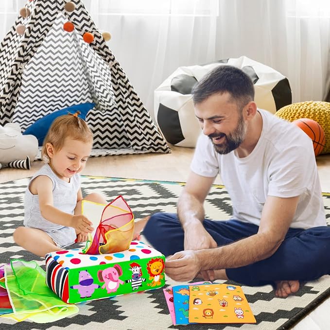 Thremhoo Baby Toys 3 4 5 6 7 8 9 12 Month Old Montessori Tissue Box Toys for Babies Infants 0-6 6-12 Months Sensory Educational Crinkle Toy Developmental Gift for 1 2 Year Old Boys Girls Toddlers