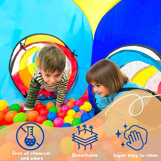 4 in 1: Play Tent With Crawling Tunnel, Partial Ball Pit, and Playhouse - Children's Baby Tent With Bag, Multi-Coloured B
