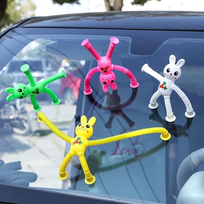 Limpskys 4Pack Telescopic Suction Cup Bunny Toy，Easter Bunny, Easter Egg fillers，Easter Basket Stuffers，Suction Cup Toys，Suction Toys