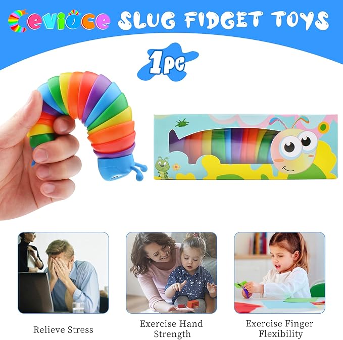 Cevioce Fidget Slug Toy, Sensory Slug Fidget Toys for Kids & Adults, 1 PC Autism Sensory Toys for Autistic Children Toddlers Christmas Stocking Stuffers Toddler Toys Girl Boy Birthday Gifts