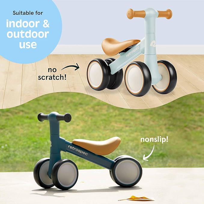 Retrospec Cricket 2 Baby Walker Balance Bike with 4 Wheels - Safe Learning Toy for Ages 12-24 Months - Scratch-Resistant Indoor Outdoor Toddler Riding Toy with Steering Limit & Soft Grips