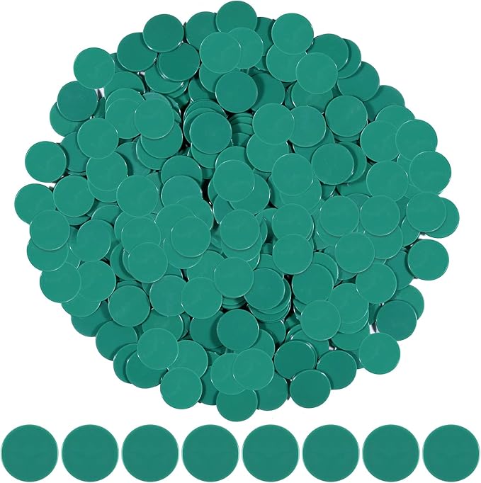 Coopay 300 Pieces Plastic Learning Counters Disks Bingo Chip Counting Discs Markers for Math Practice and Poker Chips Game Tokens,1 Inch (Green Style 1)
