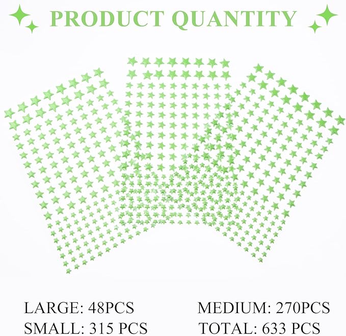Glow in The Dark Stars Decals Decor 633 Pcs Luminous Dot Stars, 3D Starry Stars Glow in The Dark Stickers for Ceiling or Wall and Kids Bedroom Décor
