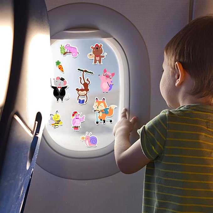 Brand, Cute Animals 21PCS Thick Gel Clings Stickers for Kids, Animal Decals, Airplane Birthday Party Supplies, Wide Application, Removable, Reusable, Cartoon Pattern, Indoor Usage