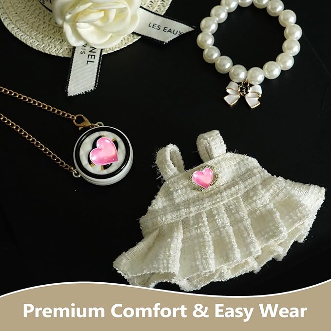 17cm Doll Clothes Set with Fashion Accessories - Premium Luxury Baby Doll Outfits & Designer Clothes Bundle, Unique Fashion Style Dresses with Hat & Pearl Necklace & Bag Accessories (White)