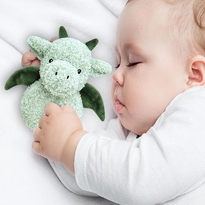Baby Dragon Soft Rattle Toy, Plush Dinosaur Infant Shaker Rattle Easy-Grasp Stuffed Animal Toy, Gifts for Newborns Babies Toddlers Boys Girls, Green, 6 Inches