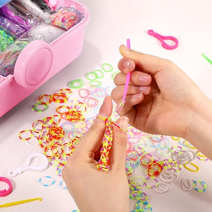 SUMAJU 18500+ Bracelet Making Kit Rubber Band, 26 Colors Rubberband Bracelet Kit with 3 Layer Container Includes Glow-in-The-Dark Rubber Bands, Bracelet Making Refill Kit Birthday Gift for Kids(Pink)