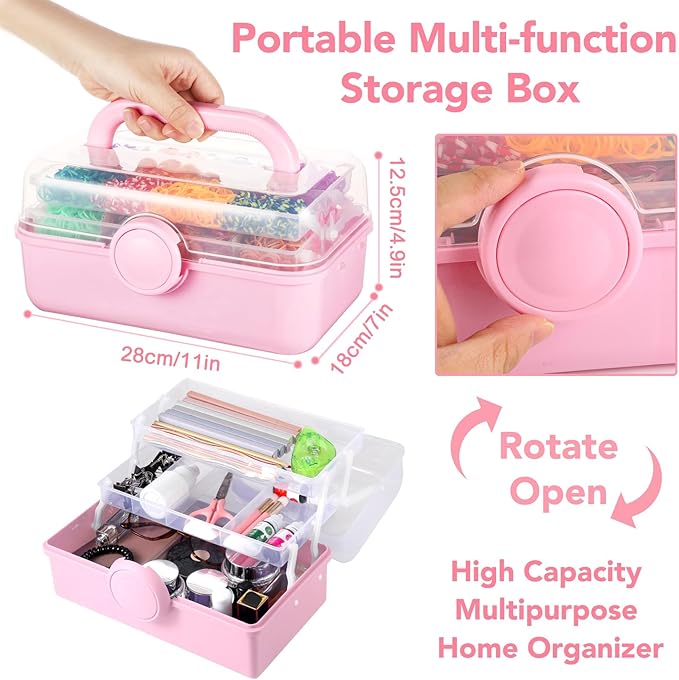 SUMAJU 18500+ Bracelet Making Kit Rubber Band, 26 Colors Rubberband Bracelet Kit with 3 Layer Container Includes Glow-in-The-Dark Rubber Bands, Bracelet Making Refill Kit Birthday Gift for Kids(Pink)
