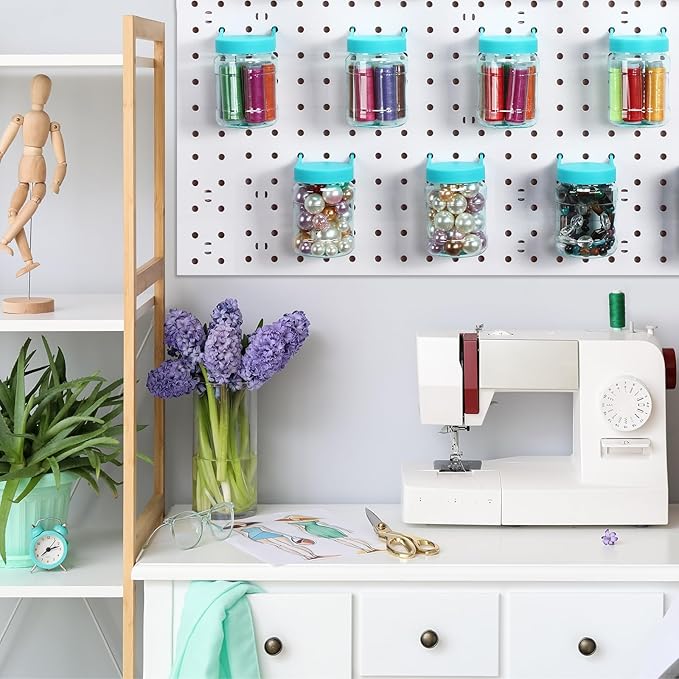 Unittype 20 Set Pegboard Organizer Accessories Peg Boards Jars with Lids Plastic Pegboards Bins Storage Containers Clear Peg Board Wall Organizer for Garage Sewing Office Home Supplies(Turquoise)