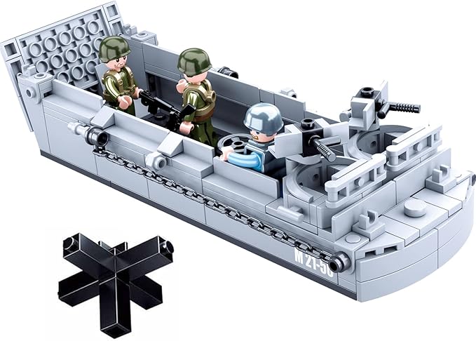 World War 2 Landing Craft Building Toys WW2 Military Vehicle Brick Set, WWII Army Warship Boat Model Block with 4 Soldiers Figures (325 Pieces)