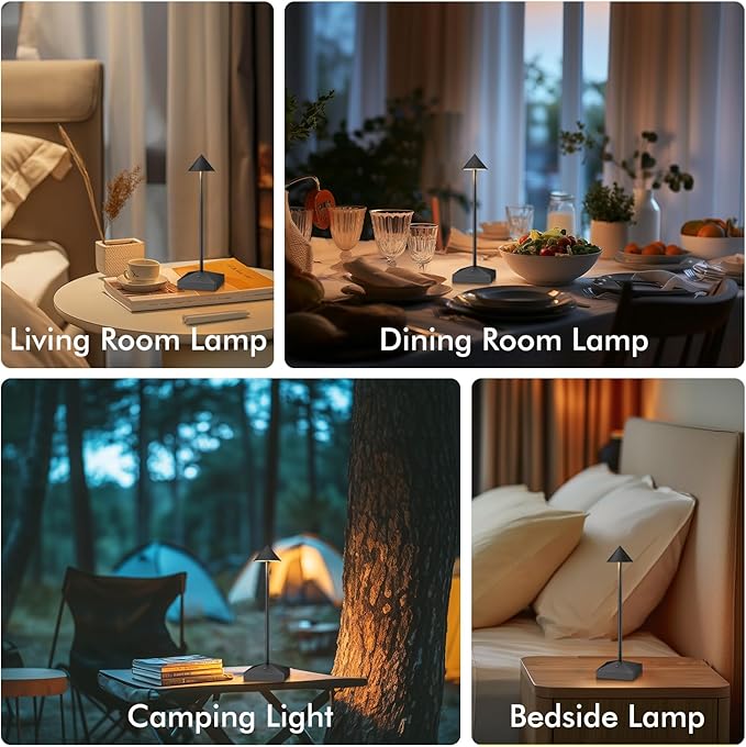 3 Pack 8.26in Black Small Cordless Table Lamps Rechargeable, Battery Operated Mini Lamp, Small Lamp Touch Portable Table Lights, LED Night Light for Bedside/Dining/Bar/Outdoor (Black-A)