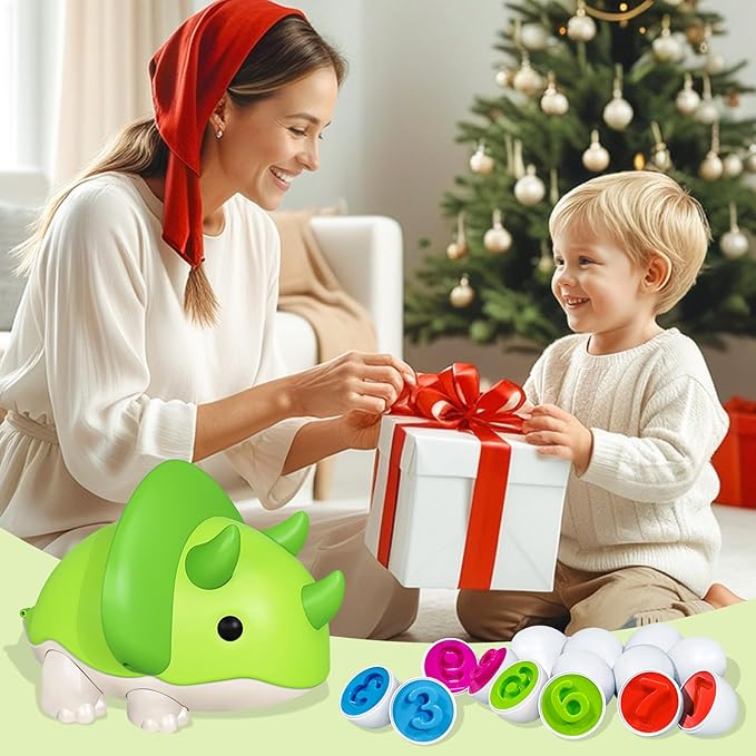 Montessori Learning Toy for Toddlers,10 PCS Color Eggs Number Eggs,Toys for Toddlers1 2 3,Sorting Fun with Numbers,Learning Egg Game Puzzle for Toddlers,Pull-Along Dino Adventure