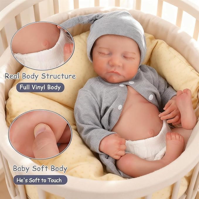 WOOROY Realistic Reborn Baby Dolls - 18 Inch Full Vinyl Body Lifelike Reborn Boy Doll Poseable Real Life Newborn Sleeping Silicone Baby Dolls Gift Toys with Accessories for Kids Age 3+