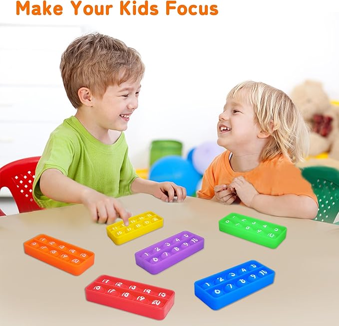 1-20 Ten Frame Pop Board, 6PACK Fidgets for Classroom, Quiet Sensory Toys Bubble Poppers, Pop for Counting Math, Focus Tools for Kids, Montessori Educational Toy Gift for Kindergarten