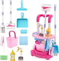 Jenilily Toddler Cleaning Set, Kids Cleaning Carts Toy Set, Detachable Kids Mop Broom Set for Toddlers - Pretend Play Educational Toy (Pink)