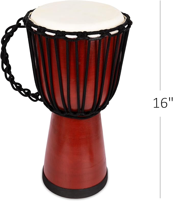 ArtCreativity 16 Inch Wooden Djembe Drum Set with Sticks, Rustic Brown Wood African Drum Design, Fun Musical Instrument for Kids and Adults, Great Gift Idea