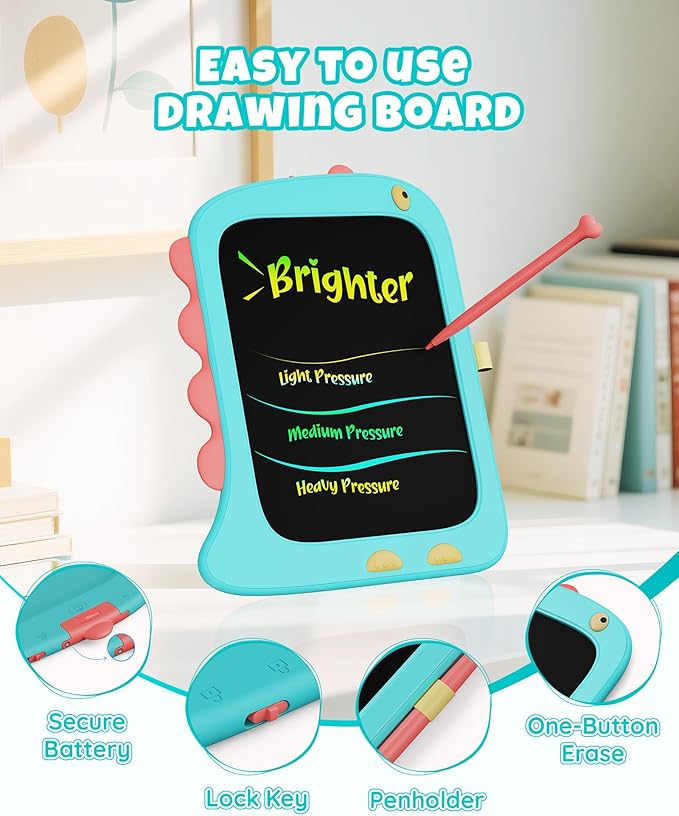 Kikapabi LCD Writing Tablet, Dinosaur Toys Gifts for Boys Age 3 4 5 6 7 Year Old, 8.5inch Colorful Doodle Board Pad for Kids, Birthday Christmas Gift Toddler Toy Age 3-7 Portable Travel Drawing Blue