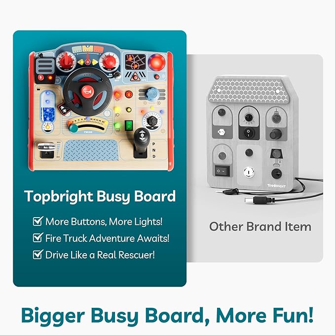 TOP BRIGHT Busy Board with LED Light, Sensory Toys with Sounds & Switches, Montessori Wooden Toys for 3 4 5 Year Old, Car Driving Toy for Toddler Boy, 3 Year Old Girl Boy Gifts for Birthday Christmas