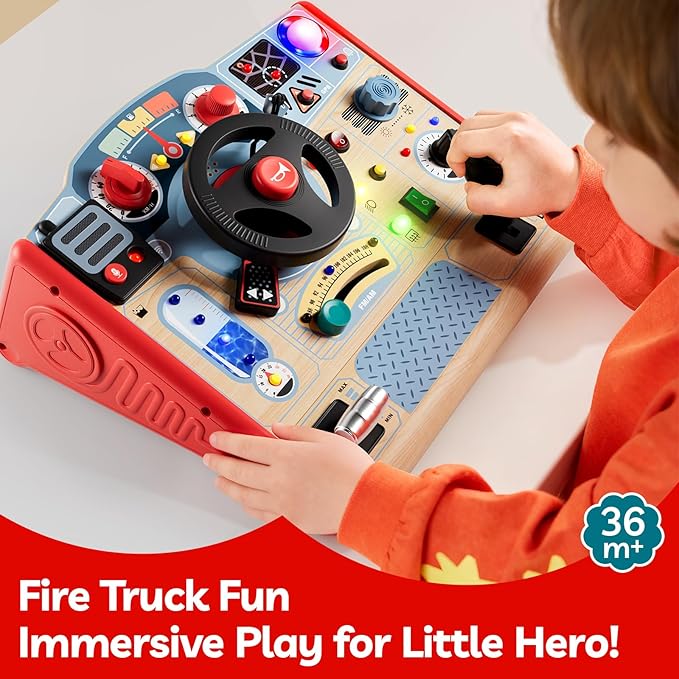 TOP BRIGHT Busy Board with LED Light, Sensory Toys with Sounds & Switches, Montessori Wooden Toys for 3 4 5 Year Old, Car Driving Toy for Toddler Boy, 3 Year Old Girl Boy Gifts for Birthday Christmas