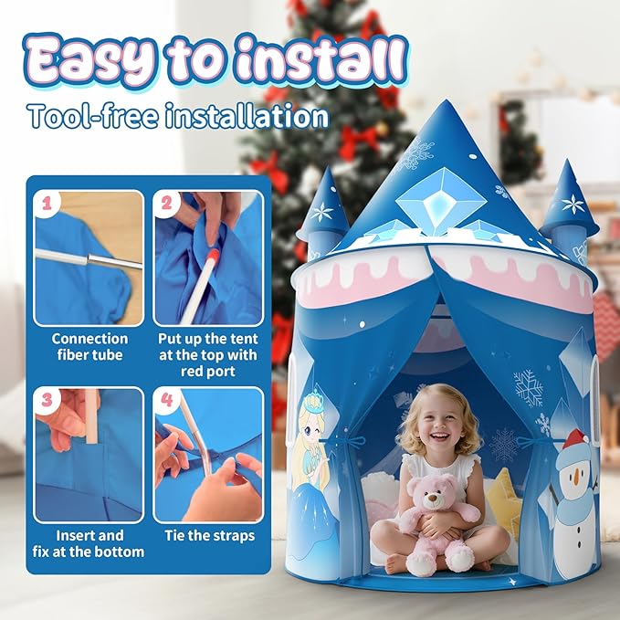 Skirfy Tent for Kids,Large Play Tent for Toddler 3+, Indoor & Outdoor Princess Playhouse for Kid 3-5 4-6,Christmas Birthday Thanksgiving for Boys Girls,Blue