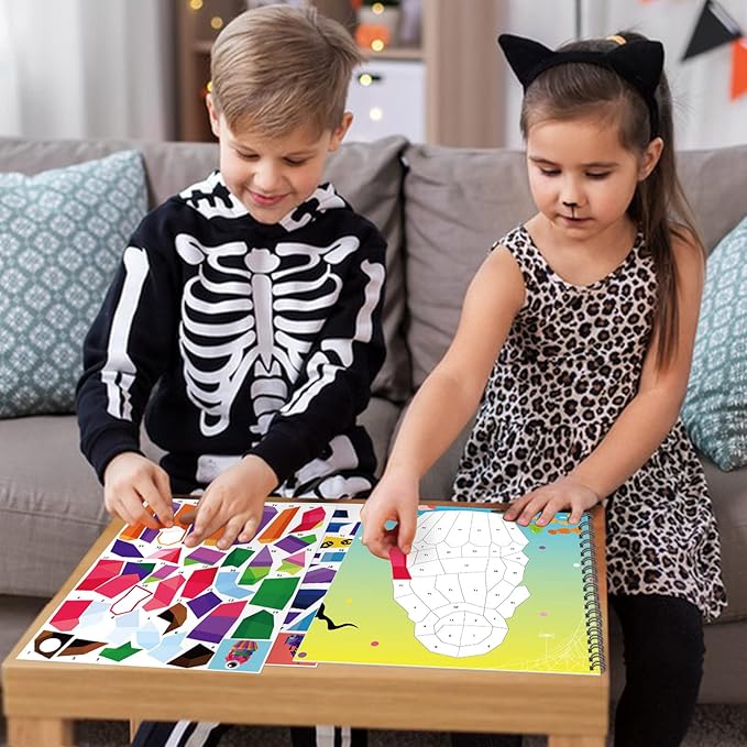 TBEEJ 2PCS Halloween Crafts for Kids Ages 4-8 Sticker Paint Books Includes Pumpkin Mummy Witch Monster and More Designs Gift Party Create 20 Pictures?Sticker Sheets are Separate?
