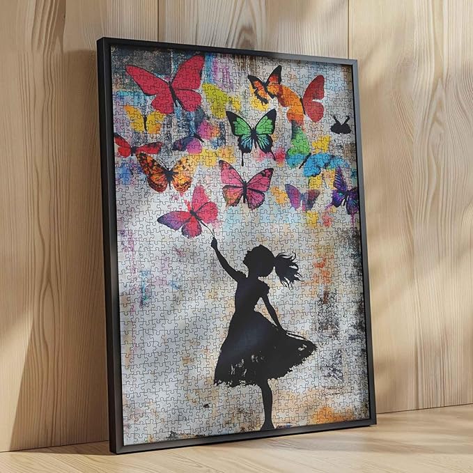 Tucocoo Banksy Girl 1000 Piece Puzzle, Butterfly Street Art Jigsaw Puzzles for Adults DIY Crafts Puzzles for Home Decoration Gifts, Educational 1000 Pieces Puzzles Family Challenging for Game Nights