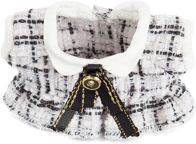 17cm Doll Clothes for Labubu - Luxury Chic Style Set for 17cm Dolls, Premium Doll Outfit with Accessories - White Plaid Tweed Dress + Black Necktie + Plaid Bow (Clothes Only)