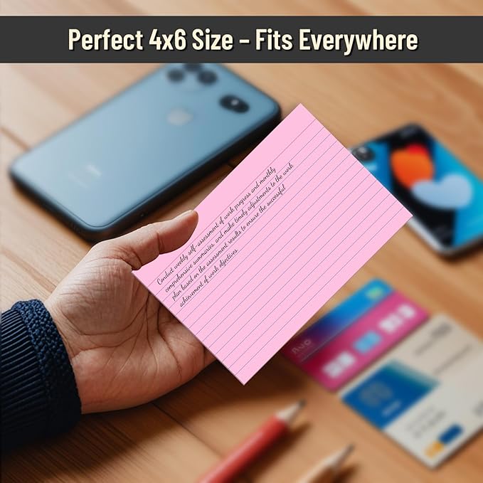 200 Pcs Index Cards 4 x 6 Inch Ruled Pink Index Cards, College Ruled Flash Cards for School, College, Office and Home Organization, Durable Study To Do List Note Cards with Ruled Lines, 5 Pack of 40