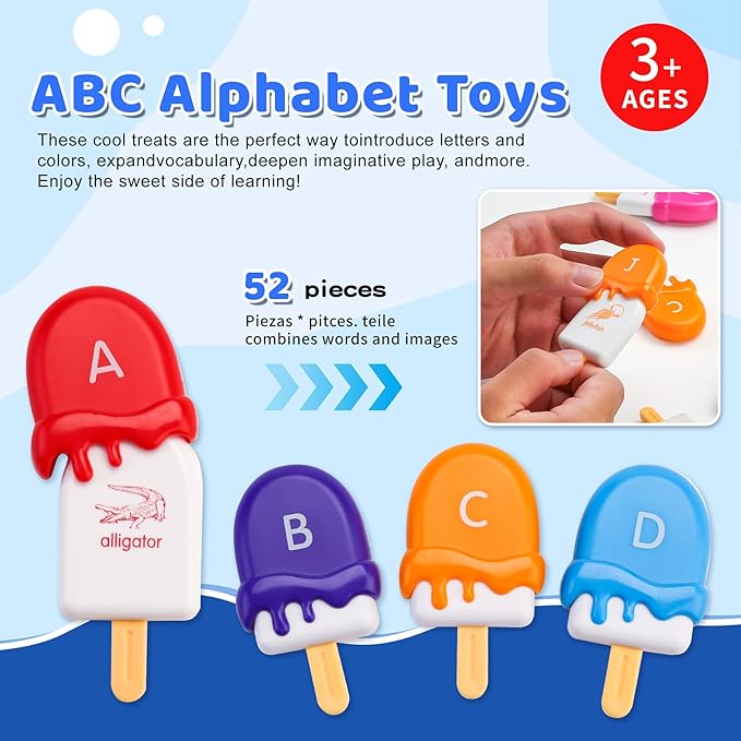 Ice Cream Toys for Toddlers,Montessori Alphabet Learning Color Sorting & Letter Matching Games Preschool Educational Sensory Fine Motor Skills Toy for 3+ Year Old Boys Girls