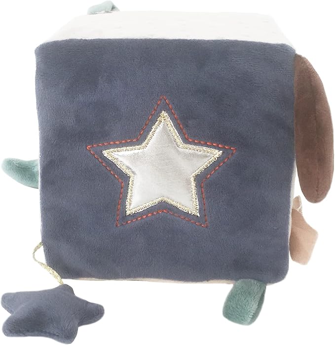 MON AMI Astro Dog Activity Cube | 5.5-Inch Soft Plush Interactive Cube Toy | Montessori Sensory Learning Toy for Babies & Toddlers | Perfect Newborn Essential for Birthdays & Baby Showers