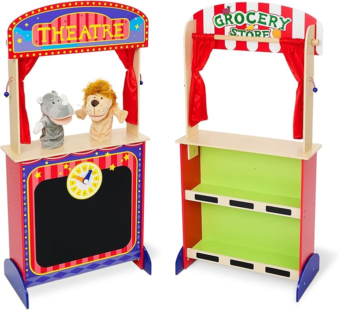 Monläurd® Wooden Puppet Theater for Kids – Montessori Pretend Play Stage, Puppet Show Set for Ages 4-8, Daycare & Home Use