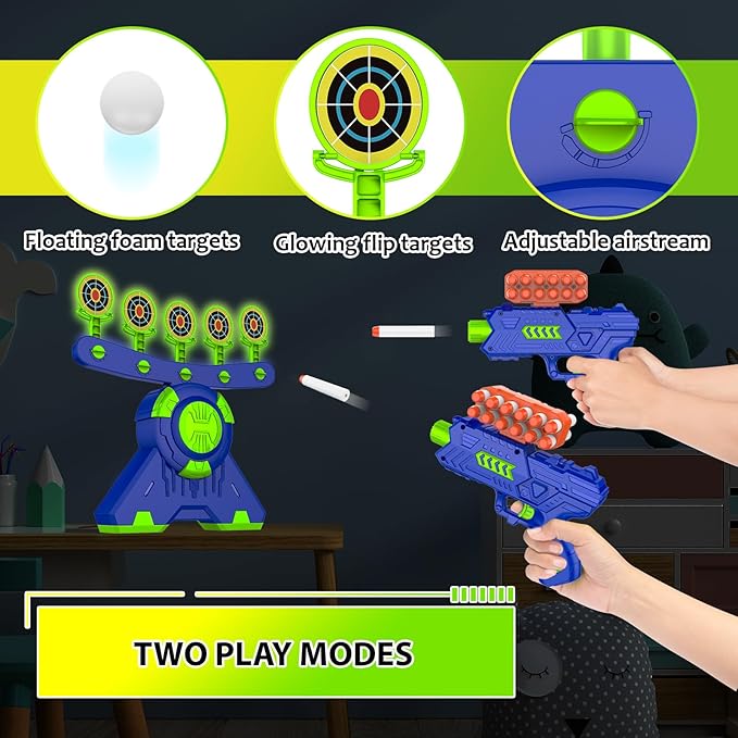 GMAOPHY Shooting Games Toy Gift for Age 5, 6, 7, 8, 9, 10+ Years Old Kids, Glow in The Dark Boy Gift Floating Ball Targets with Foam Dart Toy Blaster, 10 Balls 5 Targets