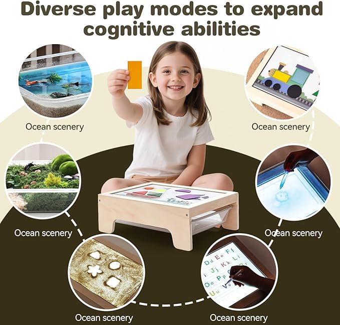 Light Table for Kids -Sand Painting Light Box All-in-One Sandbox Alternative with Tracing Light Box, 10 Dimming Levels & 50+ Pieces(USB)