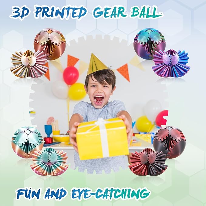 Gear Ball-3D Printed Gear Sphere,3D Printed Spin Ball Cube Fidget Toy,The Steampunk Whirling Wonder Fidget Ball Toy (Blue Green)