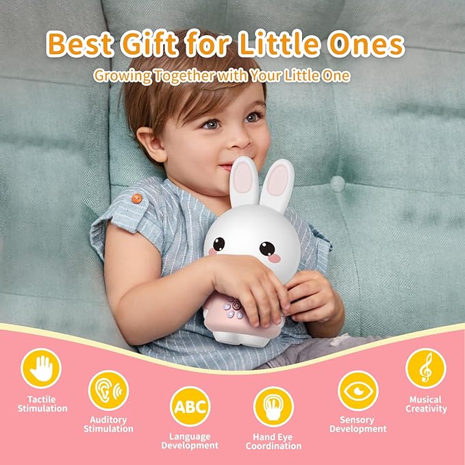 alilo Honey Bunny Pro, Kids Music Player with Night Light, Bluetooth, Recorder, Preloaded 71 Nursery Rhymes, 50 Stories, 55 Soothing Music, Storytelling Toys Gifts for Toddlers Baby Boy Girl,Pink