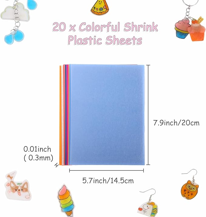 Auihiay Colorful Shrink Plastic Sheets, 20PCS Shrink Paper, Shrink Art Paper for Easter Decorations Ornaments, Kids Jewelry Making and Shrink Key Chains Making, 7.9 x 5.7 inch