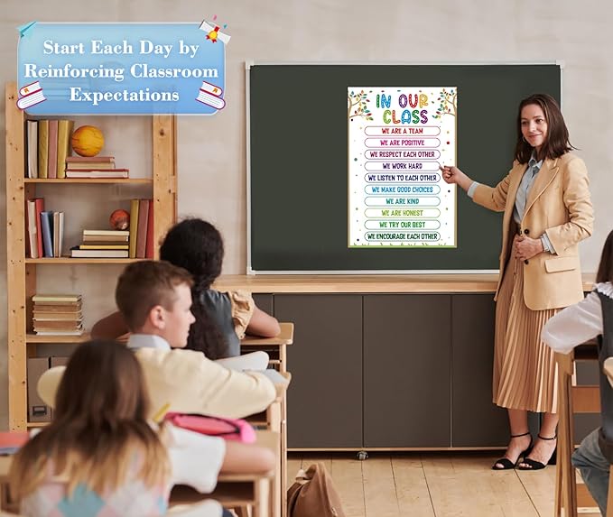 FLYAB Classroom Rules Posters - Motivational Posters for Classroom Decorations In Our Class Inspirational Poster for Preschool Kindergarten Elementary Back to School Teacher Supplies